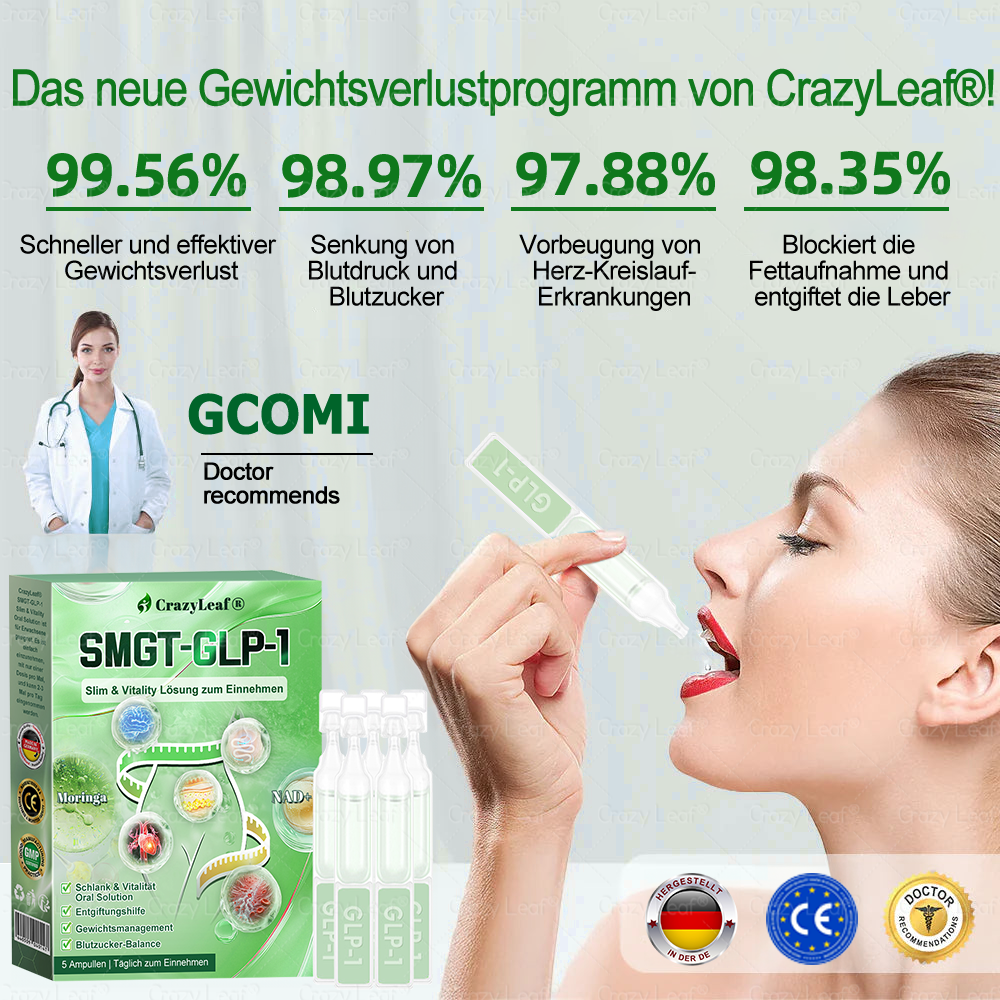 DE Klinisch bewiesen | Offizieller Shop | 𝐂𝒓𝓪𝙯𝙮𝐋𝑒𝑎𝐟® 𝚂𝖬𝐺𝘛-𝘎𝐿𝙋-1 Orallösung gegen Übergewicht, Bluthochdruck, Blutzucker- & Fettleberprobleme, Gelenkschmerzen, Müdigkeit, Energiemangel & schlaffe Haut – für mehr Gesundheit & Vitalität.
