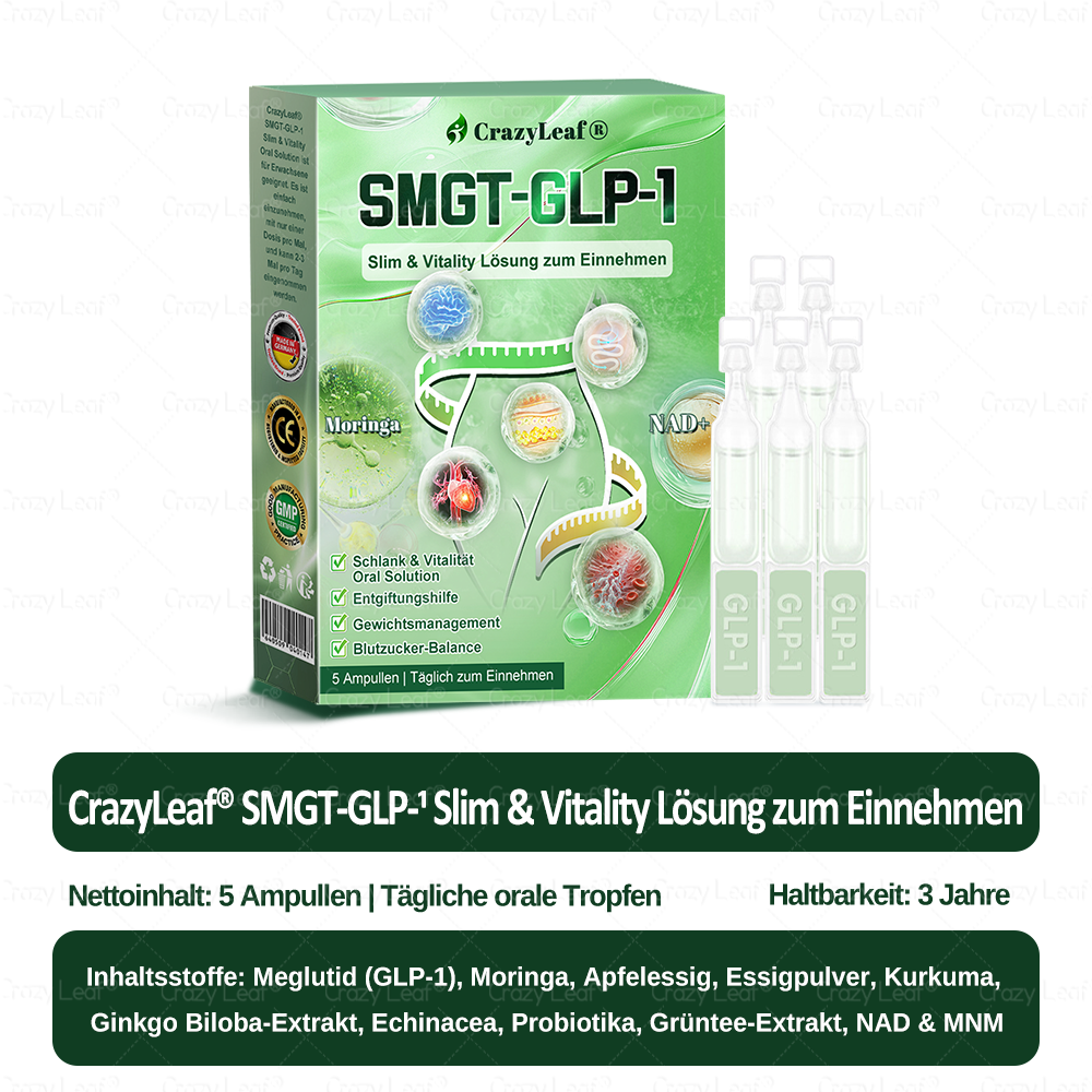 DE Klinisch bewiesen | Offizieller Shop | 𝐂𝒓𝓪𝙯𝙮𝐋𝑒𝑎𝐟® 𝚂𝖬𝐺𝘛-𝘎𝐿𝙋-1 Orallösung gegen Übergewicht, Bluthochdruck, Blutzucker- & Fettleberprobleme, Gelenkschmerzen, Müdigkeit, Energiemangel & schlaffe Haut – für mehr Gesundheit & Vitalität.