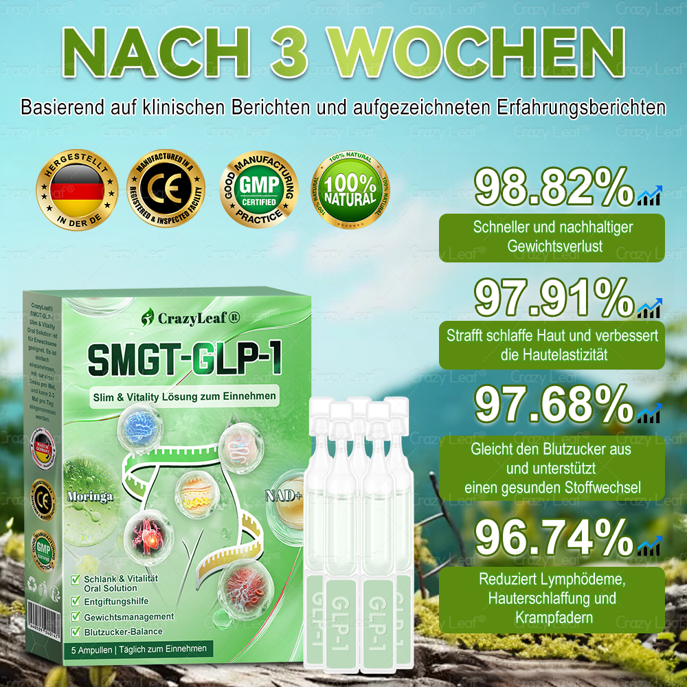 DE Klinisch bewiesen | Offizieller Shop | 𝐂𝒓𝓪𝙯𝙮𝐋𝑒𝑎𝐟® 𝚂𝖬𝐺𝘛-𝘎𝐿𝙋-1 Orallösung gegen Übergewicht, Bluthochdruck, Blutzucker- & Fettleberprobleme, Gelenkschmerzen, Müdigkeit, Energiemangel & schlaffe Haut – für mehr Gesundheit & Vitalität.